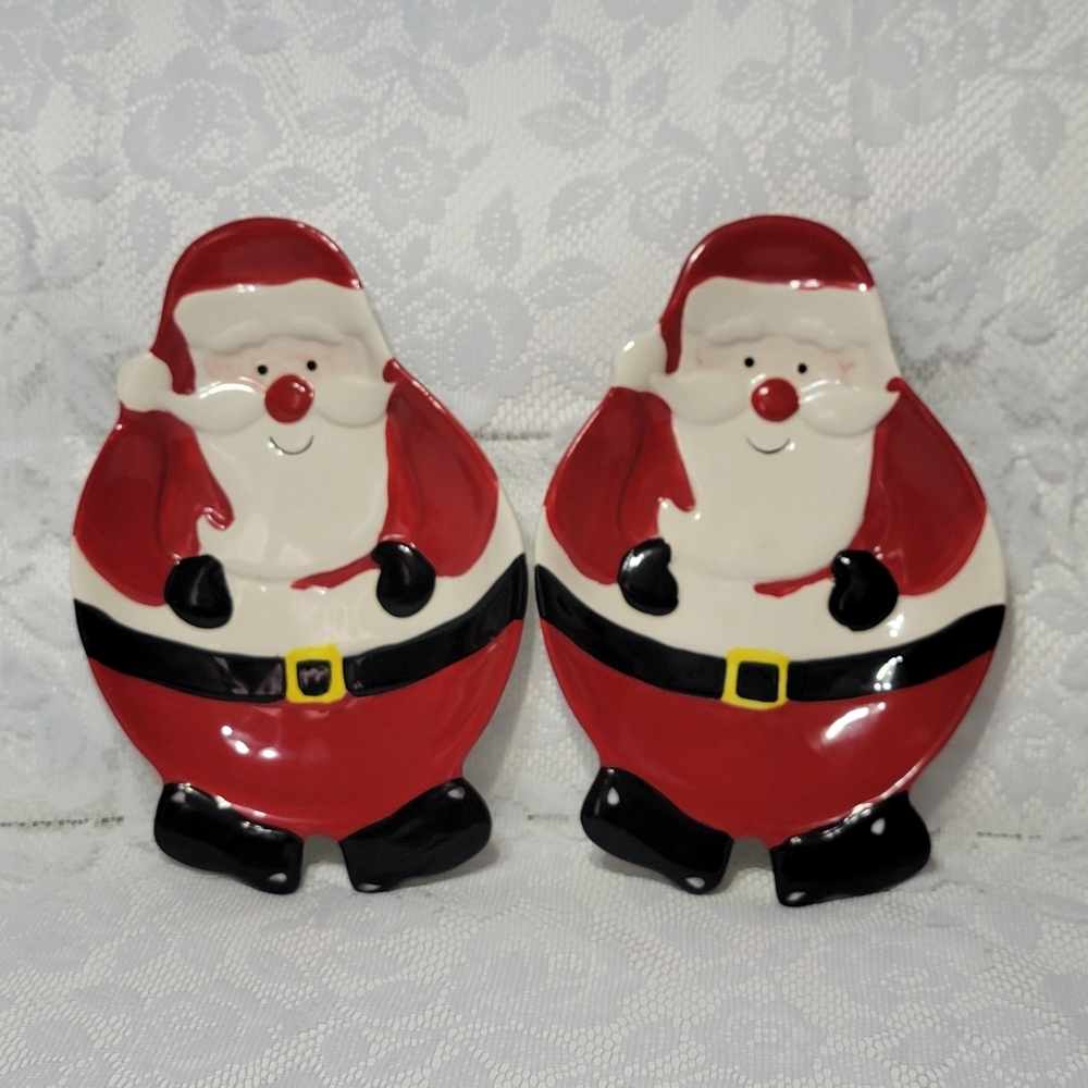 Set of 2 Santa Claus Holiday Candy Cookie Dessert Ceramic Trinket Candy Plate